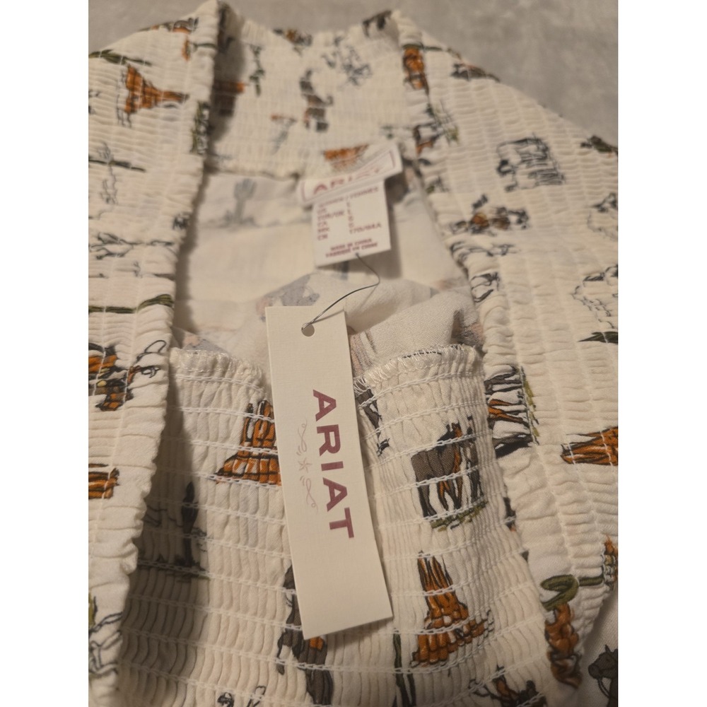 Ariat Skirt White Western Print Smocked Ruffle Tiered Miniskirt Rodeo Cowgirl - Picture 3 of 6